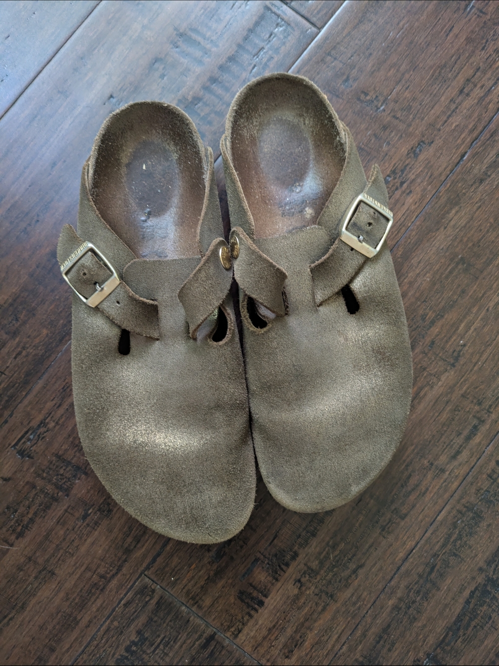 Birkenstock Women's 39 Suede Moccasins — Gold Olive Brown